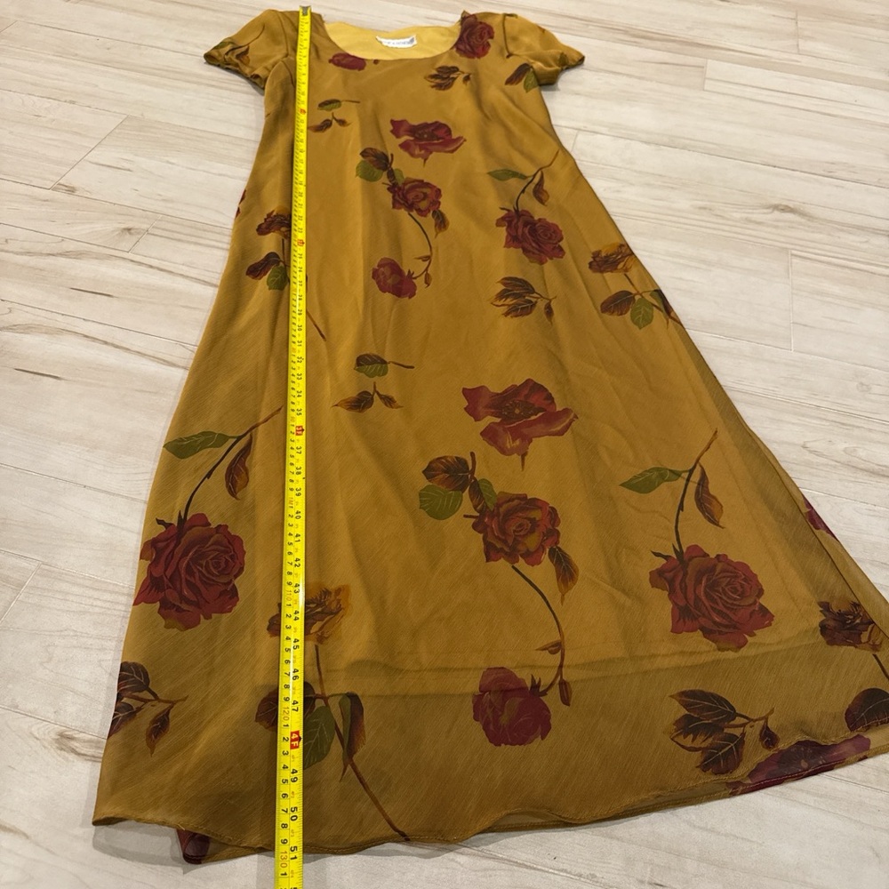 Vintage 90s Yellow Rose Floral Dress | Made in USA | Size 8 - Picture 7 of 12